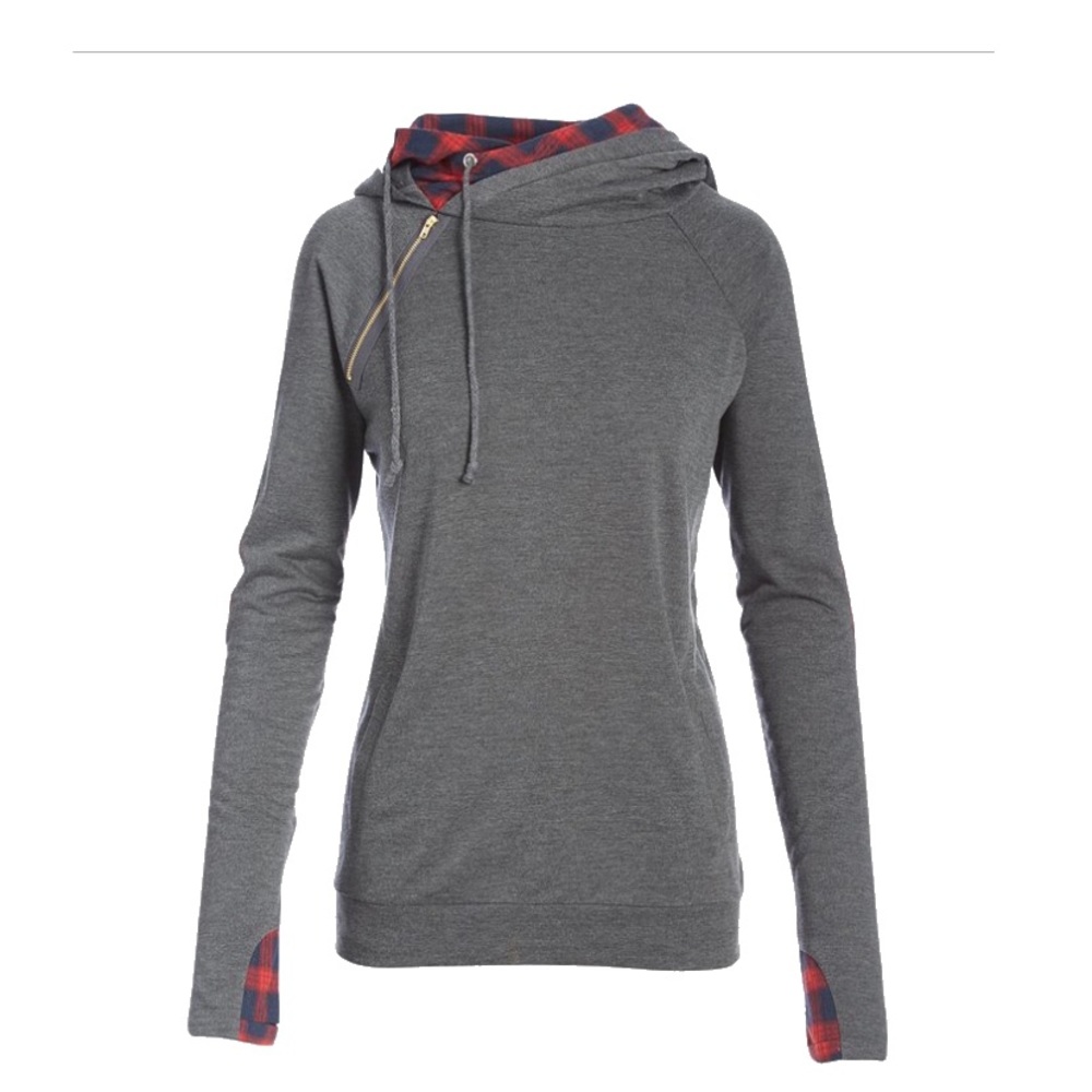 Lightweight Gray/Plaid Hoodie
